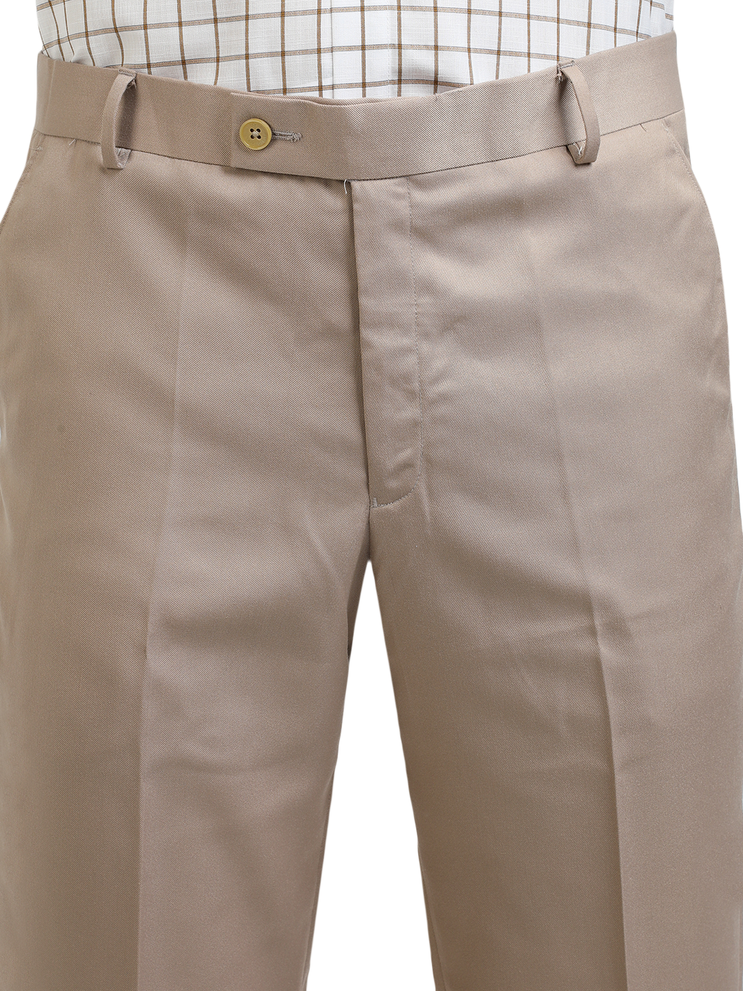 Model wearing Clarke Gable's Light Beige Sharp Fit Trousers in a casual setting