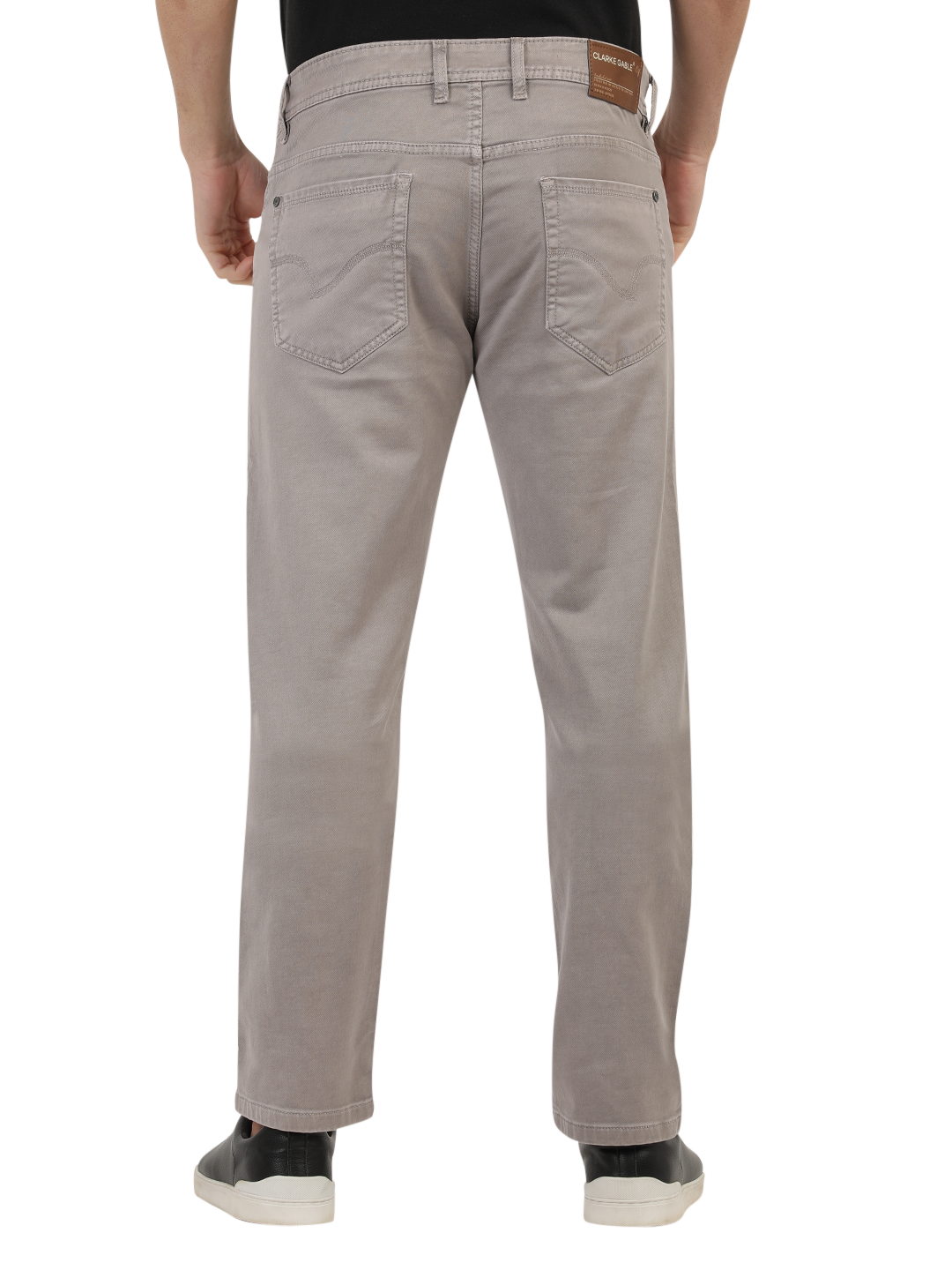 Model wearing Clarke Gable's Light Brown Tinted Skinny Fit Jeans in a casual setting