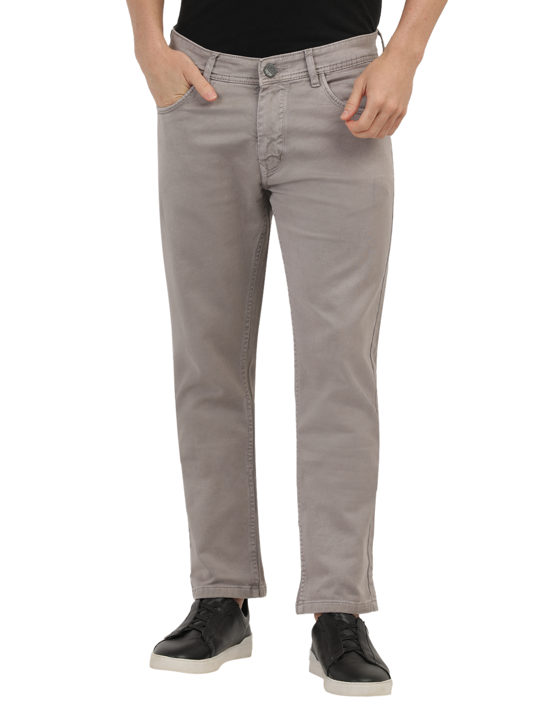 Model wearing Clarke Gable's Light Brown Tinted Skinny Fit Jeans in a casual setting