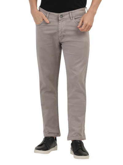 Model wearing Clarke Gable's Light Brown Tinted Skinny Fit Jeans in a casual setting