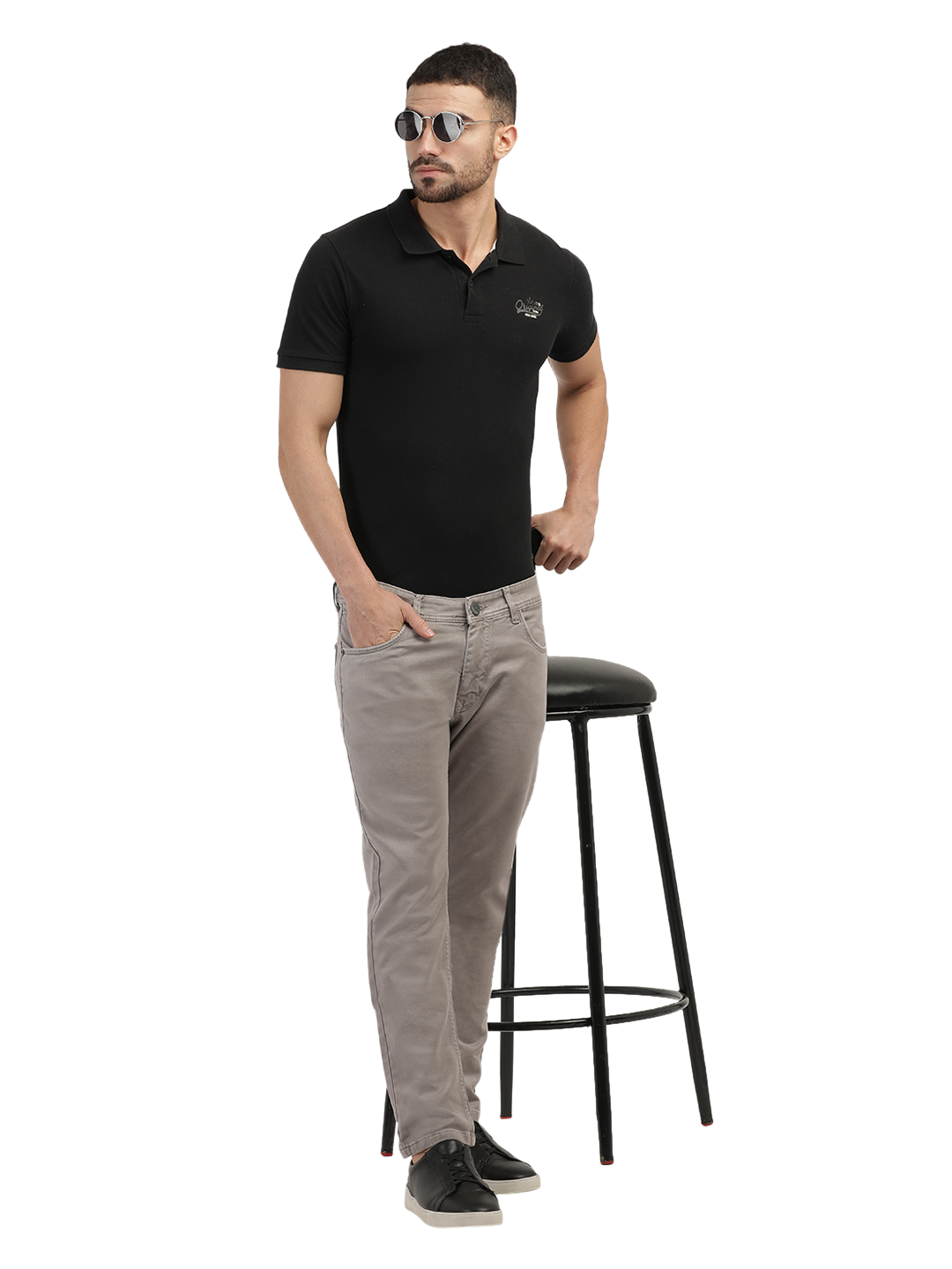 Model wearing Clarke Gable's Light Brown Tinted Skinny Fit Jeans in a casual setting