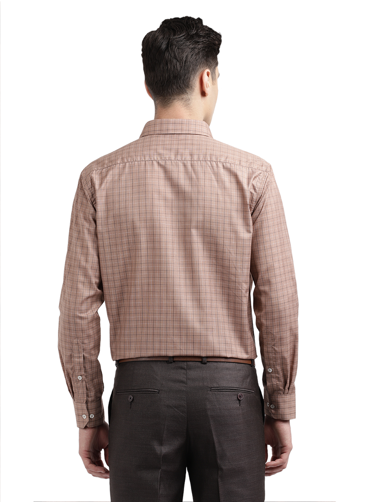 Model wearing Clarke Gable's Light Brown With White Checked Formal Shirt in a casual setting