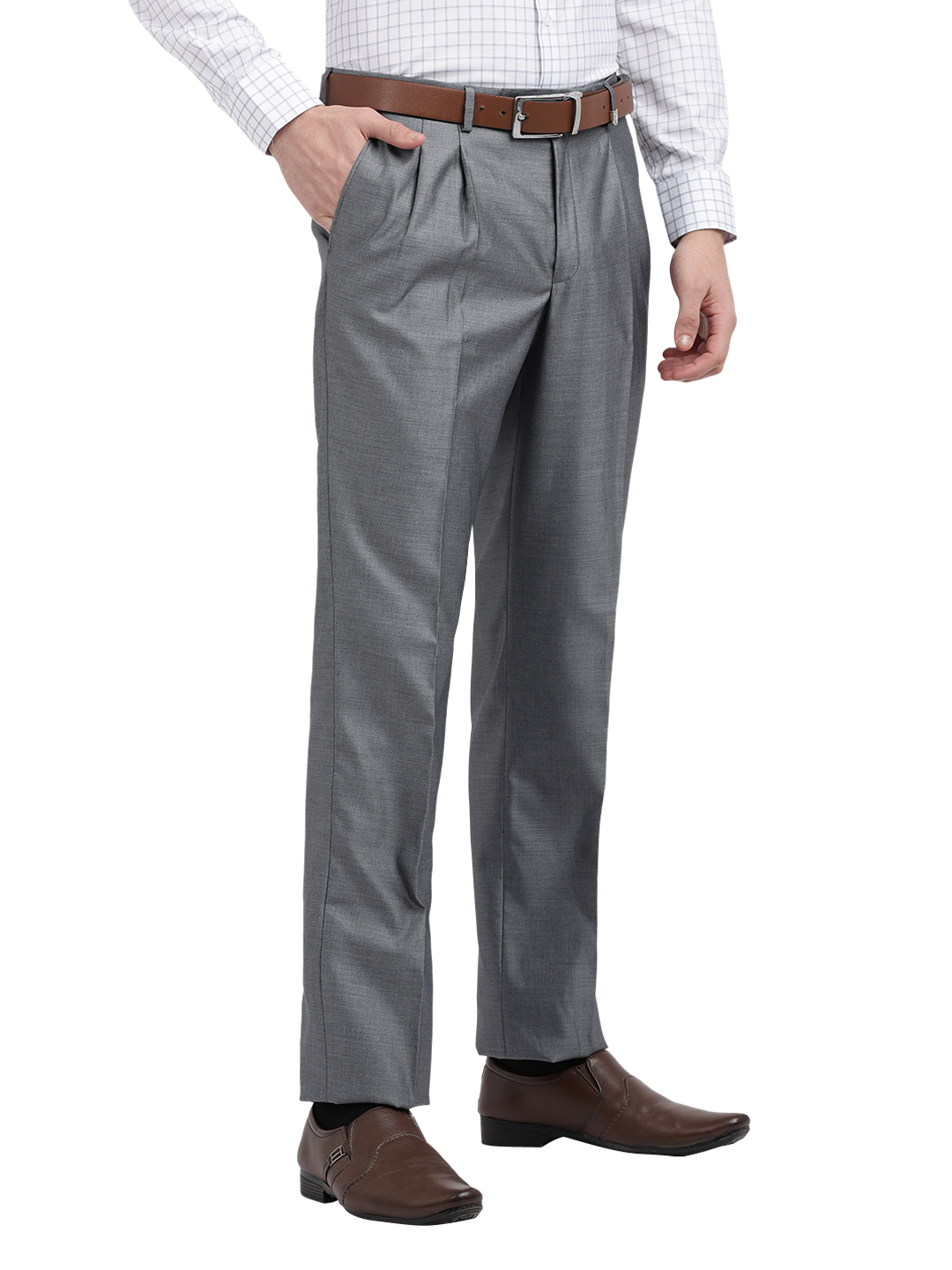 Model wearing Clarke Gable's Light Grey Relax Fit Trousers in a casual setting