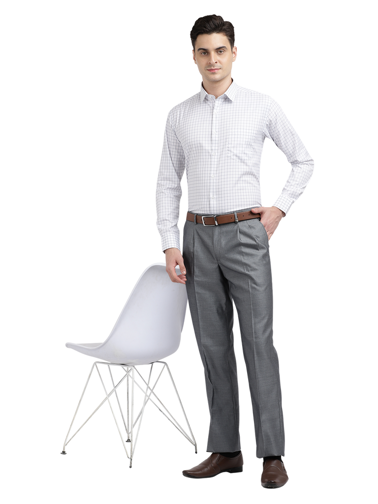 Model wearing Clarke Gable's Light Grey Relax Fit Trousers in a casual setting