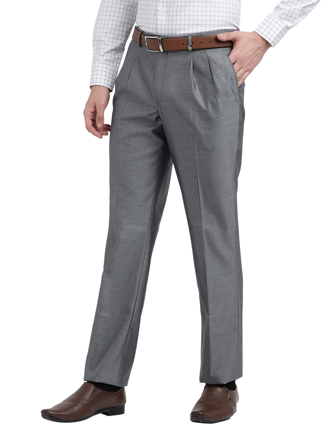 Model wearing Clarke Gable's Light Grey Relax Fit Trousers in a casual setting