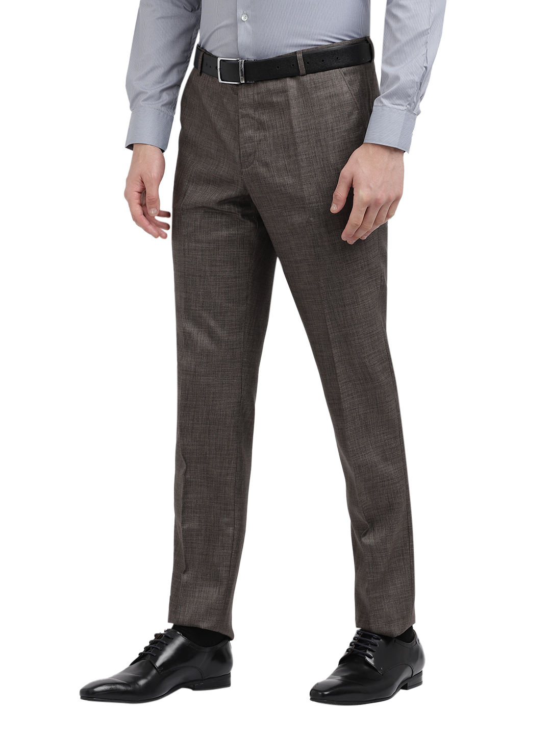 Model wearing Clarke Gable's Light Grey Sharp Fit Trousers in a casual setting