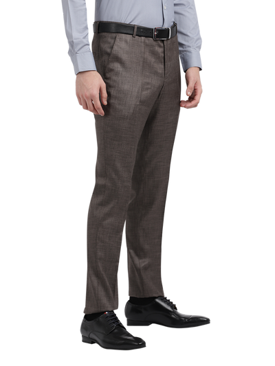 Model wearing Clarke Gable's Light Grey Sharp Fit Trousers in a casual setting