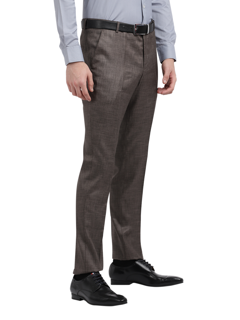 Model wearing Clarke Gable's Light Grey Sharp Fit Trousers in a casual setting