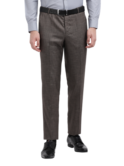 Model wearing Clarke Gable's Light Grey Sharp Fit Trousers in a casual setting