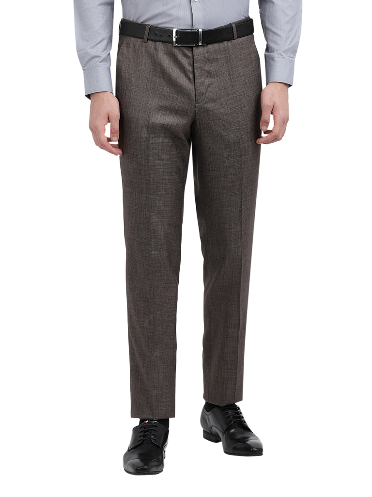 Model wearing Clarke Gable's Light Grey Sharp Fit Trousers in a casual setting