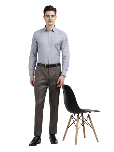 Model wearing Clarke Gable's Light Grey Sharp Fit Trousers in a casual setting