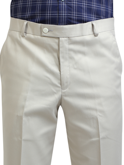 Model wearing Clarke Gable's Light Grey Smart Fit Trousers in a casual setting