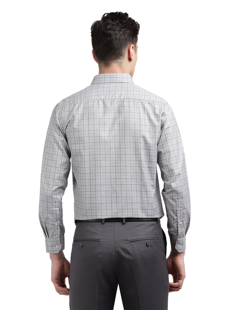 Model wearing Clarke Gable's Light Grey With Black Checked Formal Shirt in a casual setting