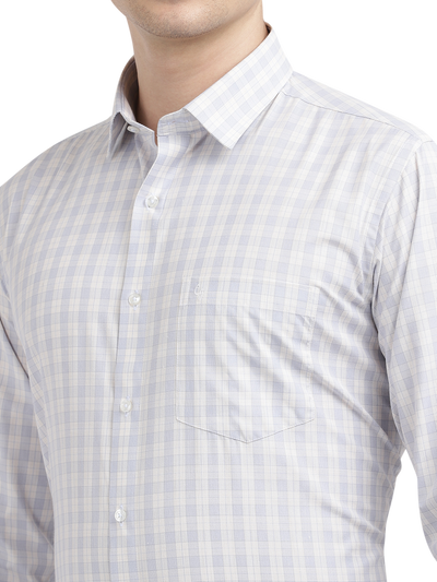 Model wearing Clarke Gable's Light Grey With White Checked Formal Shirt in a casual setting