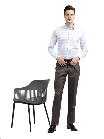 Model wearing Clarke Gable's Light Grey With White Striped Formal Shirt in a casual setting