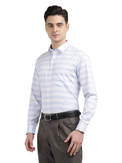 Model wearing Clarke Gable's Light Grey With White Striped Formal Shirt in a casual setting