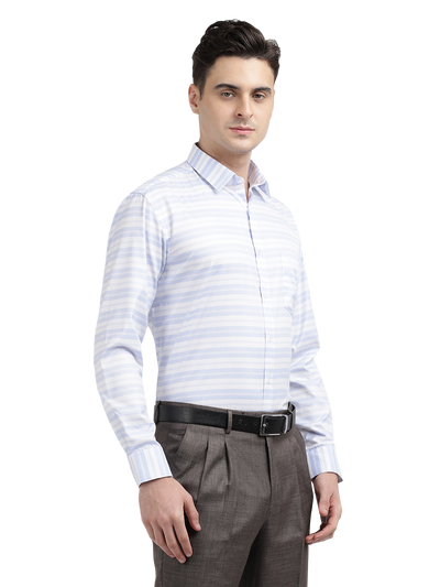 Model wearing Clarke Gable's Light Grey With White Striped Formal Shirt in a casual setting
