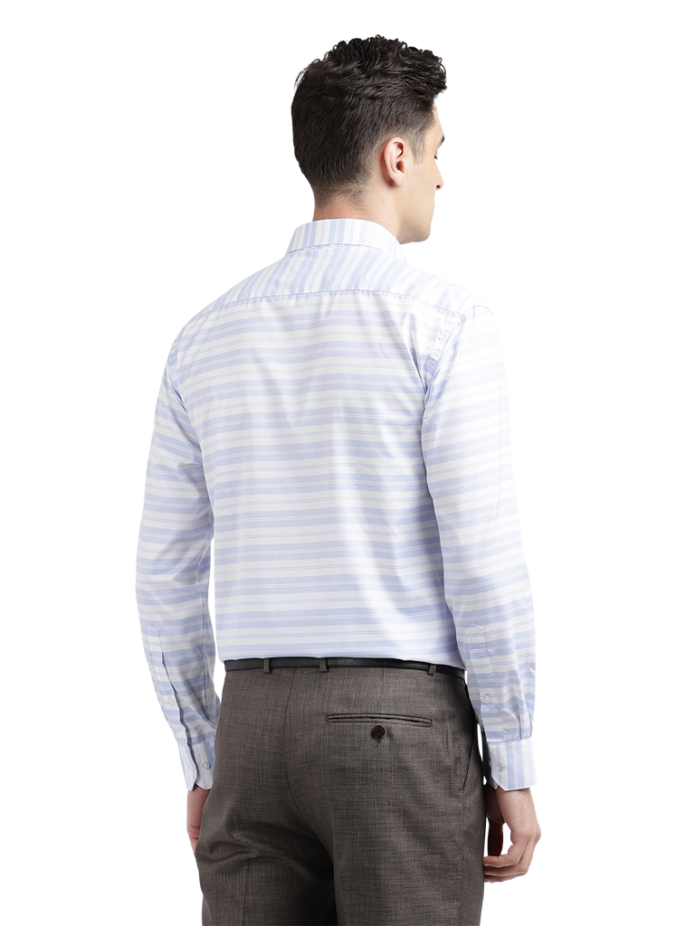 Model wearing Clarke Gable's Light Grey With White Striped Formal Shirt in a casual setting