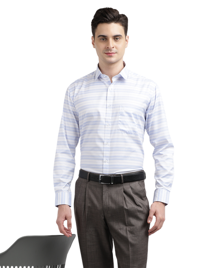 Model wearing Clarke Gable's Light Grey With White Striped Formal Shirt in a casual setting