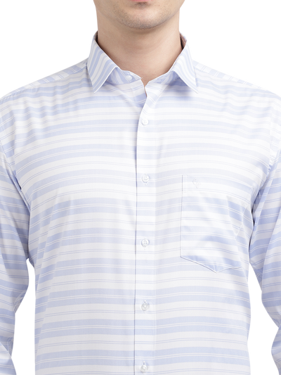 Model wearing Clarke Gable's Light Grey With White Striped Formal Shirt in a casual setting