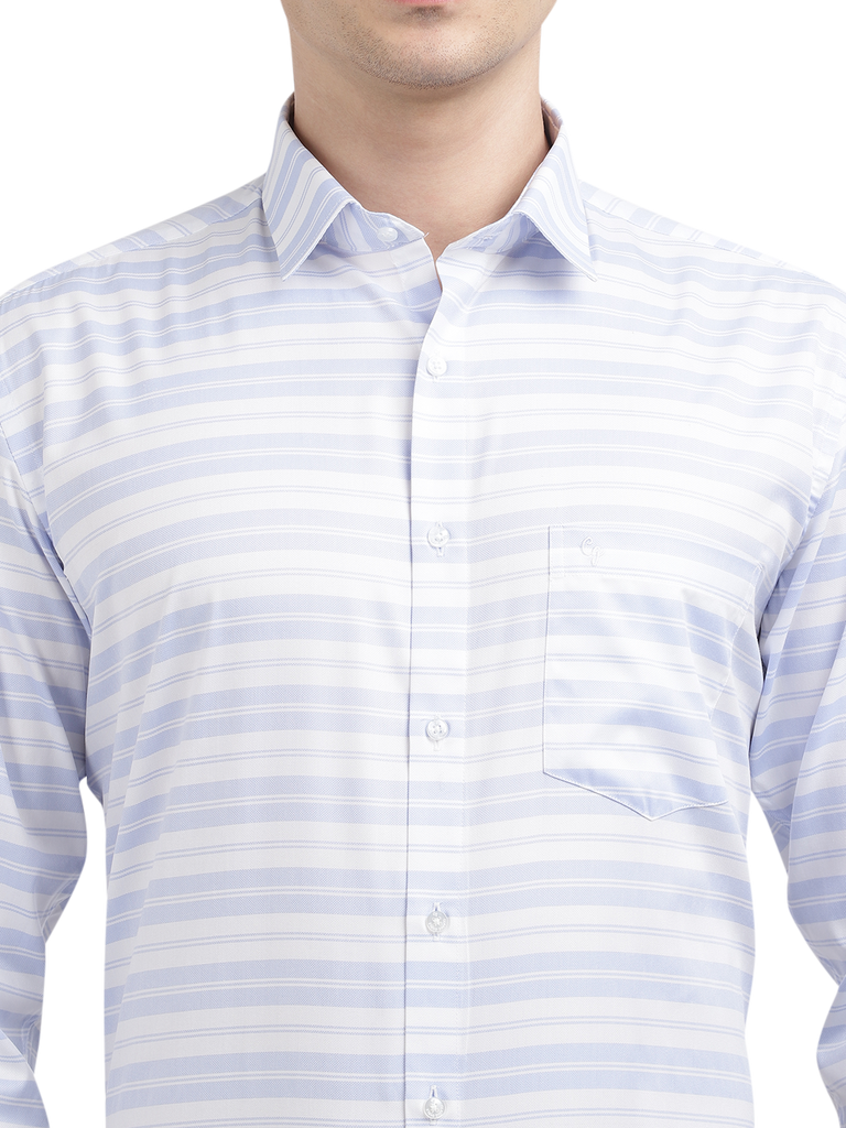 Model wearing Clarke Gable's Light Grey With White Striped Formal Shirt in a casual setting