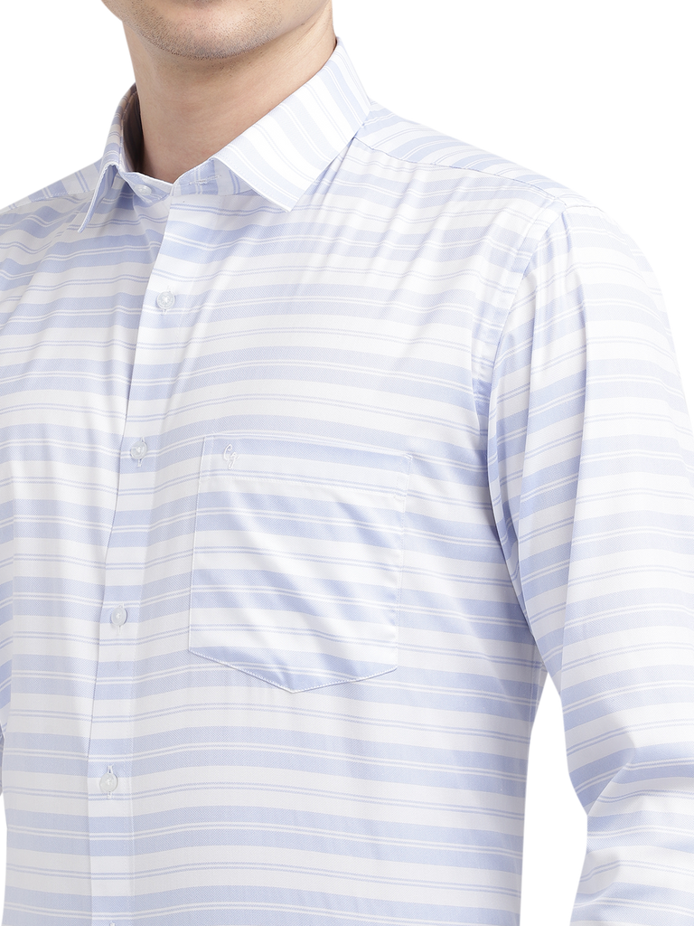 Model wearing Clarke Gable's Light Grey With White Striped Formal Shirt in a casual setting