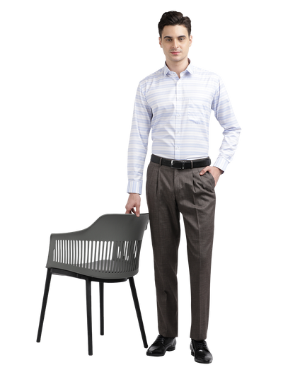 Model wearing Clarke Gable's Light Grey With White Striped Formal Shirt in a casual setting