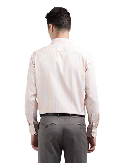Model wearing Clarke Gable's Light Orange Striped Formal Shirt in a casual setting