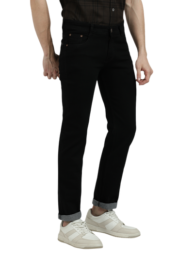 Model wearing Clarke Gable's Black Skinny Fit Jeans in a casual setting