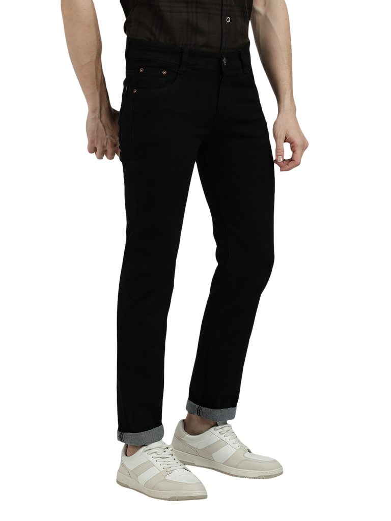 Model wearing Clarke Gable's Black Skinny Fit Jeans in a casual setting