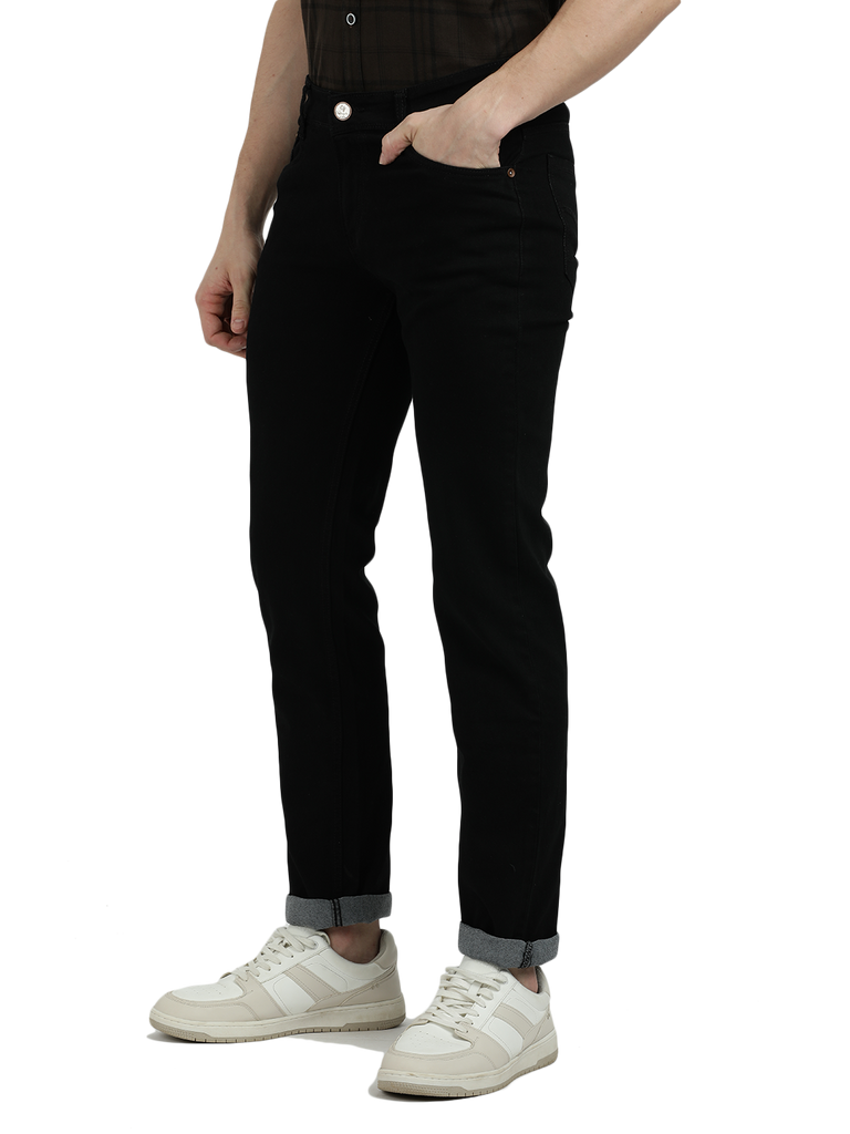 Model wearing Clarke Gable's Black Skinny Fit Jeans in a casual setting