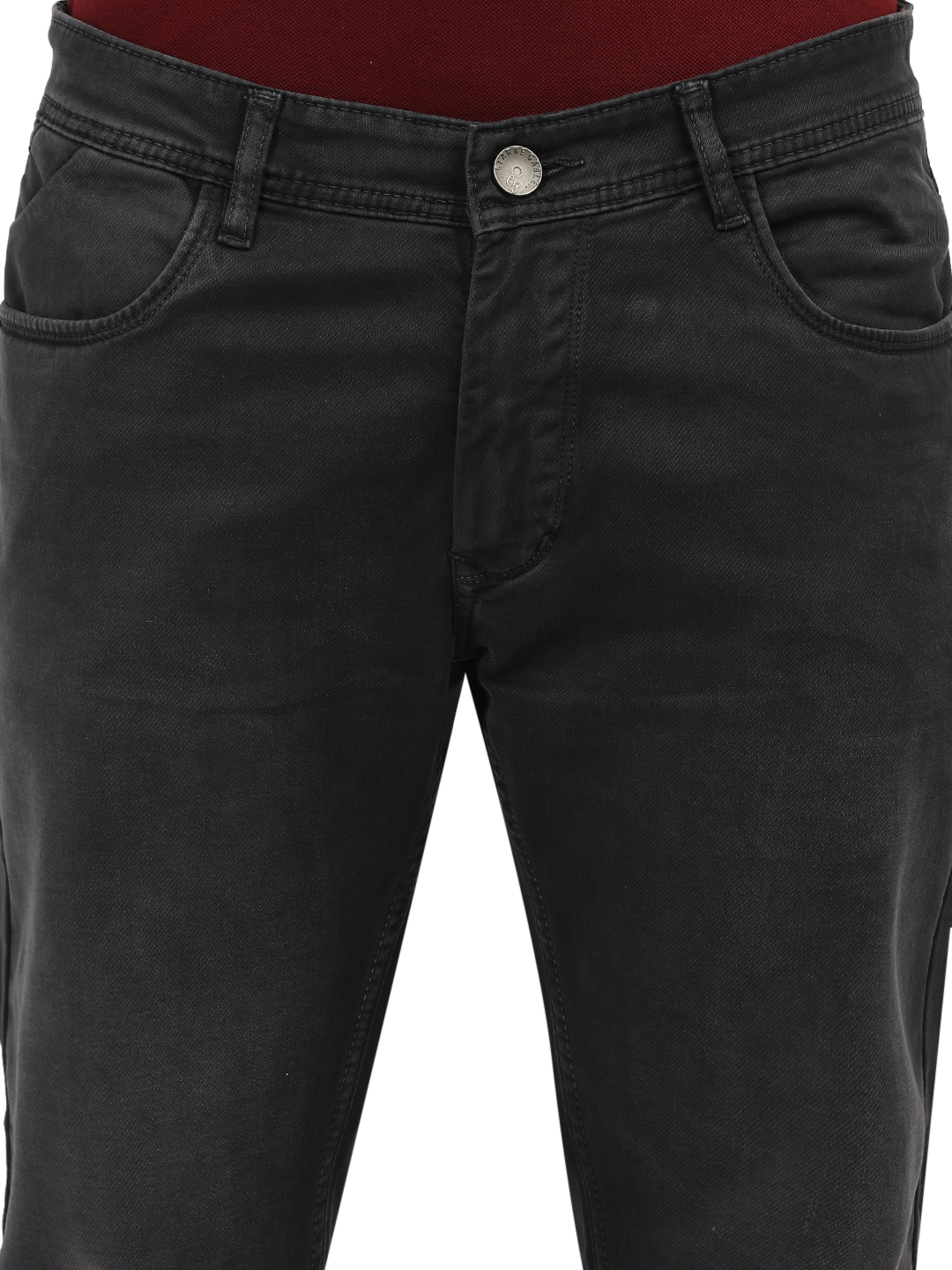 Model wearing Clarke Gable's Marvels Grey Skinny Fit Jeans in a casual setting