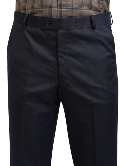 Model wearing Clarke Gable's Navy Blue Casual Fit Trousers in a casual setting