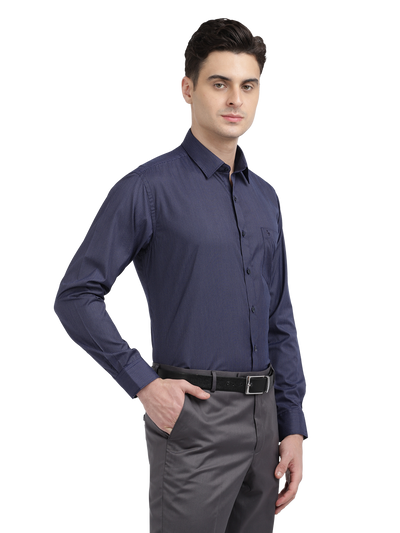 Model wearing Clarke Gable's Navy Blue With White Checked Formal Shirt in a casual setting