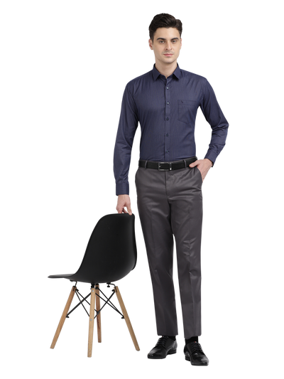 Model wearing Clarke Gable's Navy Blue With White Checked Formal Shirt in a casual setting