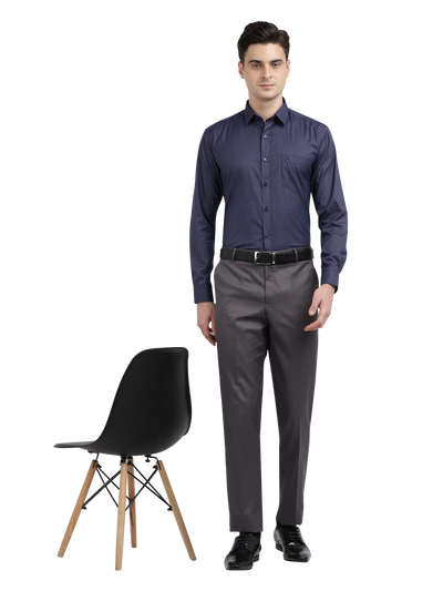 Model wearing Clarke Gable's Navy Blue With White Checked Formal Shirt in a casual setting