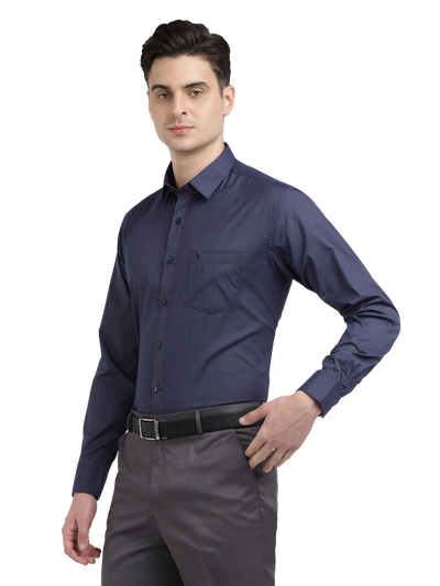 Model wearing Clarke Gable's Navy Blue With White Checked Formal Shirt in a casual setting