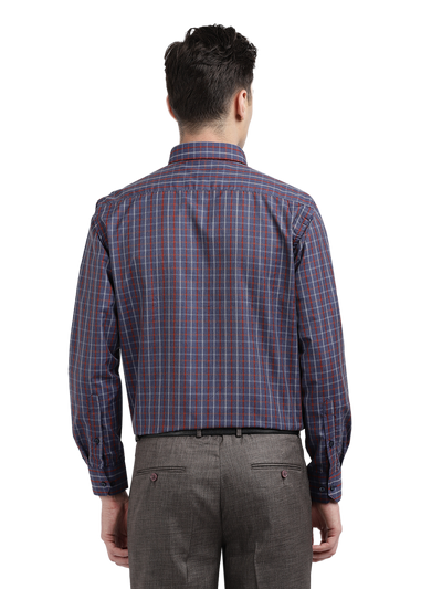 Model wearing Clarke Gable's Navy With Red Checked Formal Shirt in a casual setting