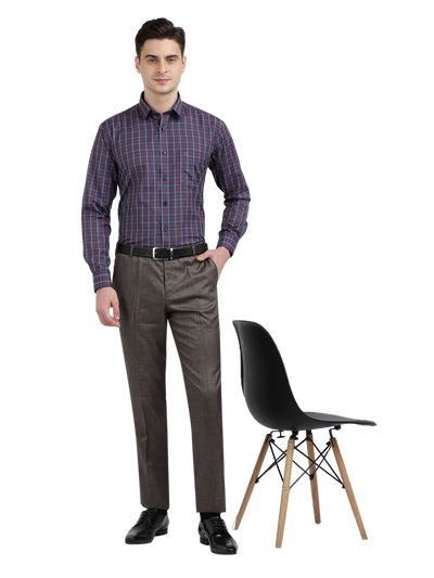 Model wearing Clarke Gable's Navy With Red Checked Formal Shirt in a casual setting