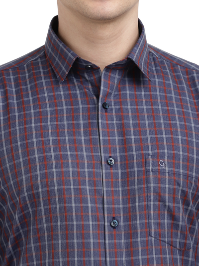 Model wearing Clarke Gable's Navy With Red Checked Formal Shirt in a casual setting