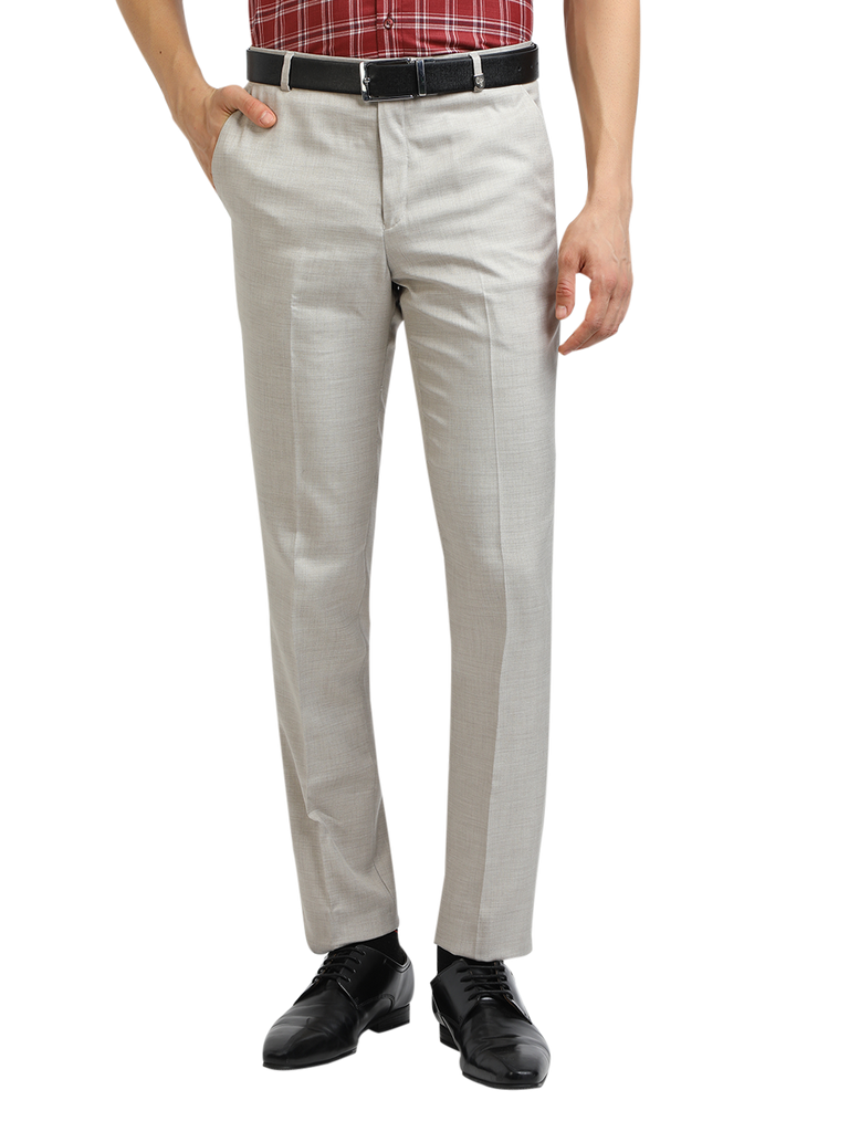 Model wearing Clarke Gable's Off-White Casual Fit Trousers in a casual setting