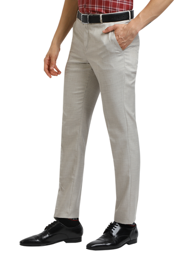 Model wearing Clarke Gable's Off-White Casual Fit Trousers in a casual setting