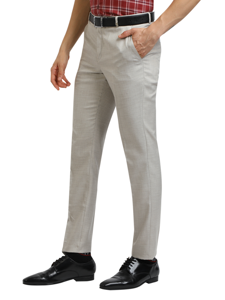 Model wearing Clarke Gable's Off-White Casual Fit Trousers in a casual setting