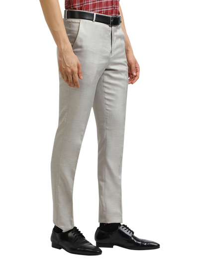 Model wearing Clarke Gable's Off-White Casual Fit Trousers in a casual setting
