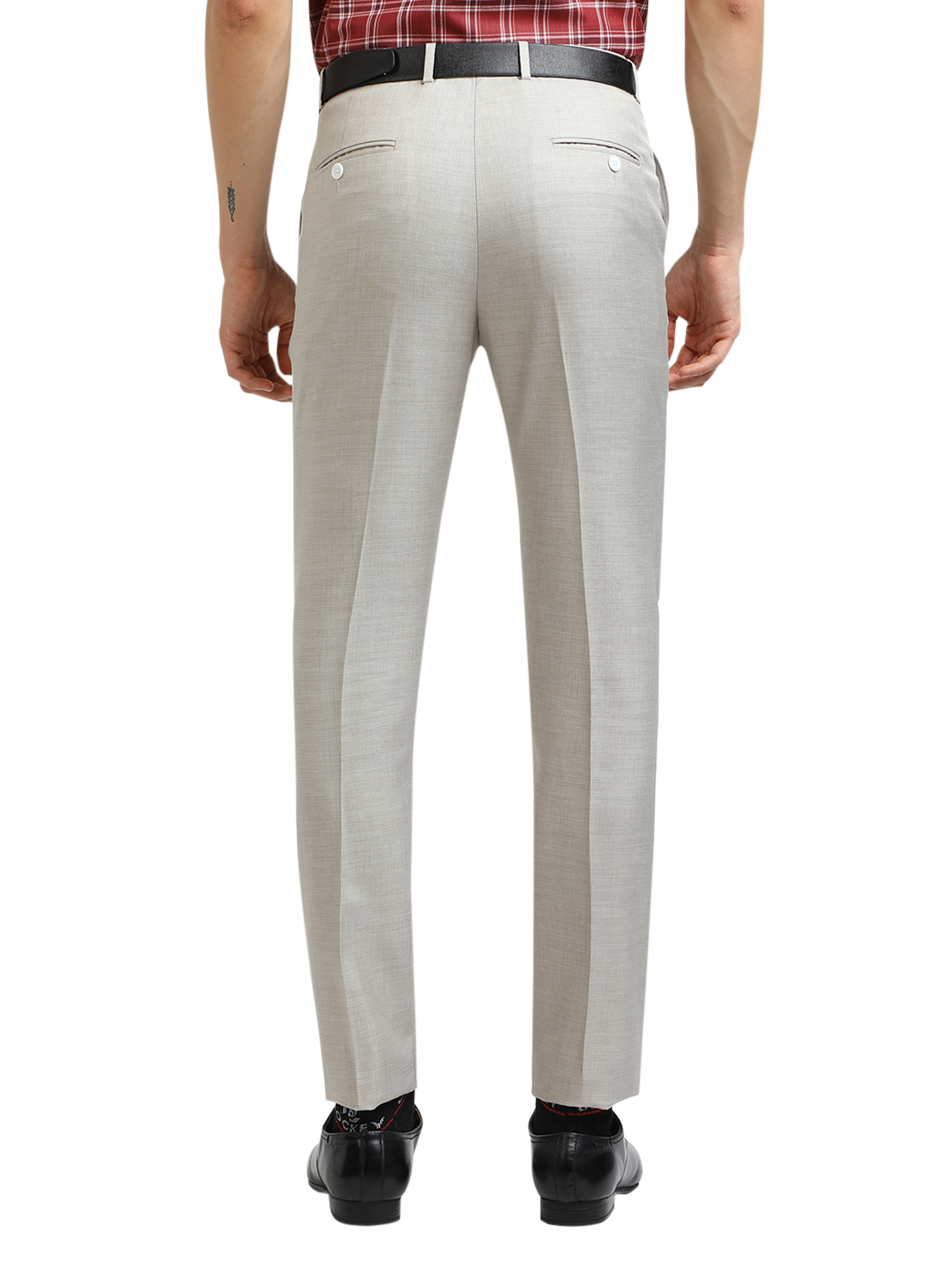 Model wearing Clarke Gable's Off-White Casual Fit Trousers in a casual setting