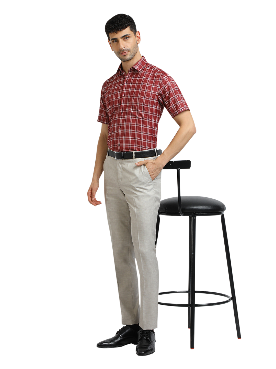 Model wearing Clarke Gable's Off-White Casual Fit Trousers in a casual setting