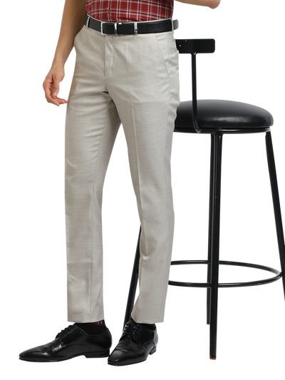 Model wearing Clarke Gable's Off-White Casual Fit Trousers in a casual setting