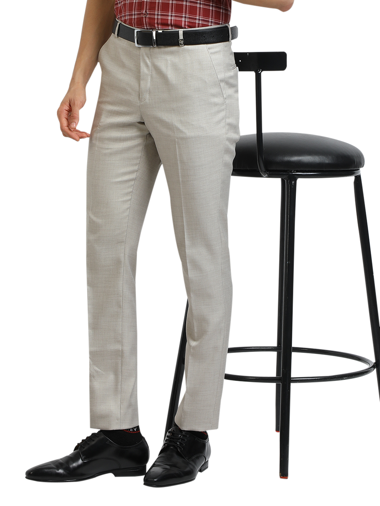 Model wearing Clarke Gable's Off-White Casual Fit Trousers in a casual setting