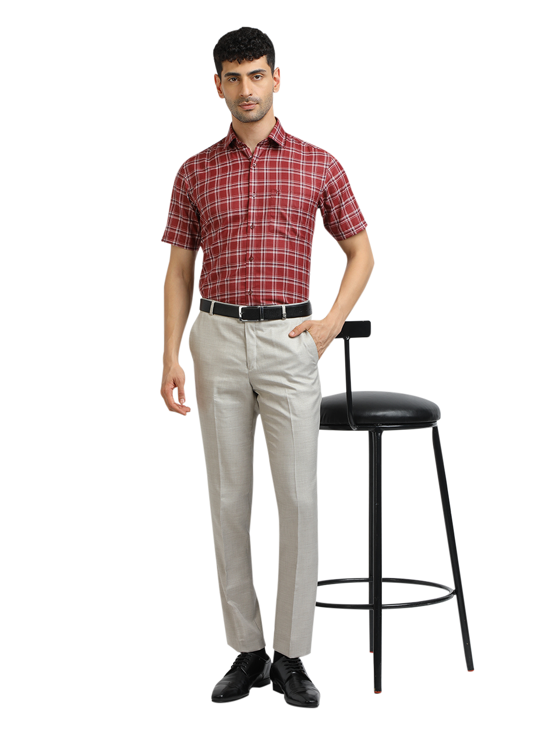 Model wearing Clarke Gable's Off-White Casual Fit Trousers in a casual setting