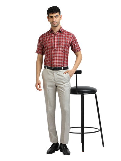 Model wearing Clarke Gable's Off-White Casual Fit Trousers in a casual setting